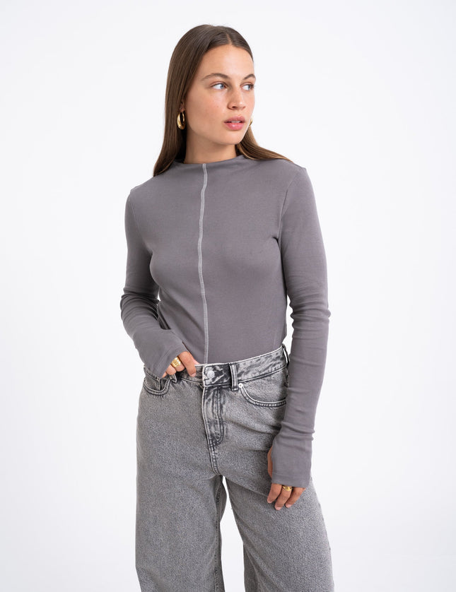 Kimana Funnel Neck Top Charcoal Grey - Things I Like Things I Love