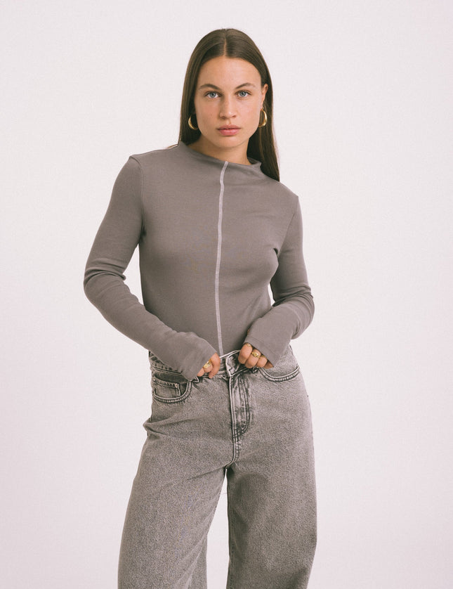 Kimana Funnel Neck Top Charcoal Grey - Things I Like Things I Love