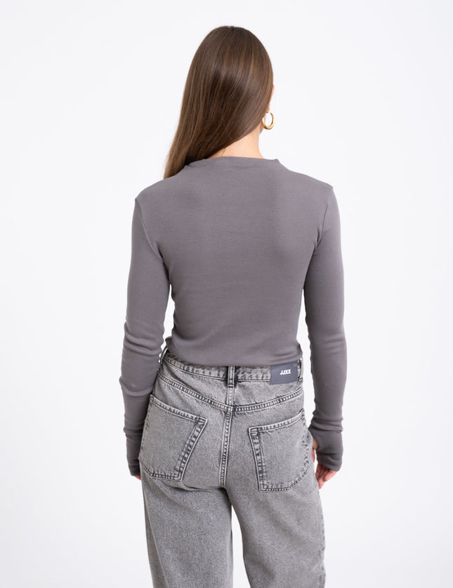 Kimana Funnel Neck Top Charcoal Grey - Things I Like Things I Love