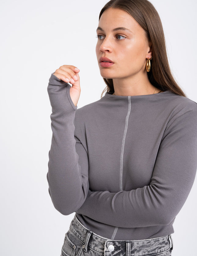 Kimana Funnel Neck Top Charcoal Grey - Things I Like Things I Love