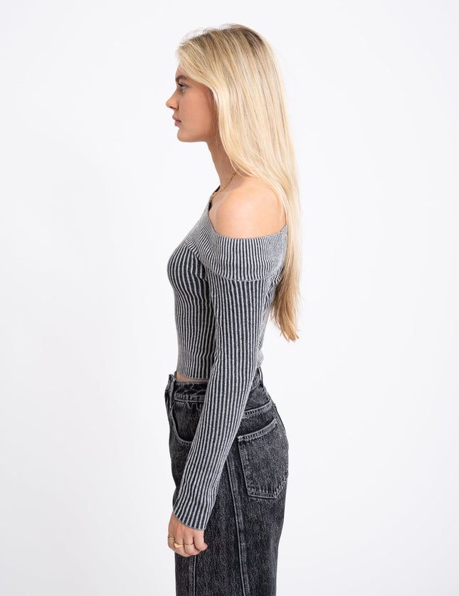 Lennon Off Schoulder Knit Charcoal Grey - Things I Like Things I Love