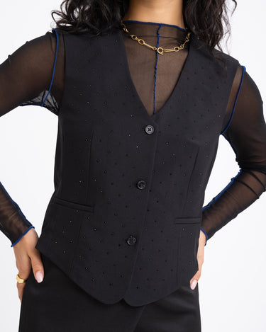 Lora Rhinestone Waistcoat Black - Things I Like Things I Love