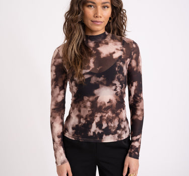 Mello Mesh Longsleeve Beige Brown Print - Things I Like Things I Love