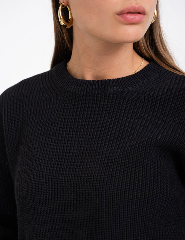 Mila Twist Crew Neck Knit Black - Things I Like Things I Love