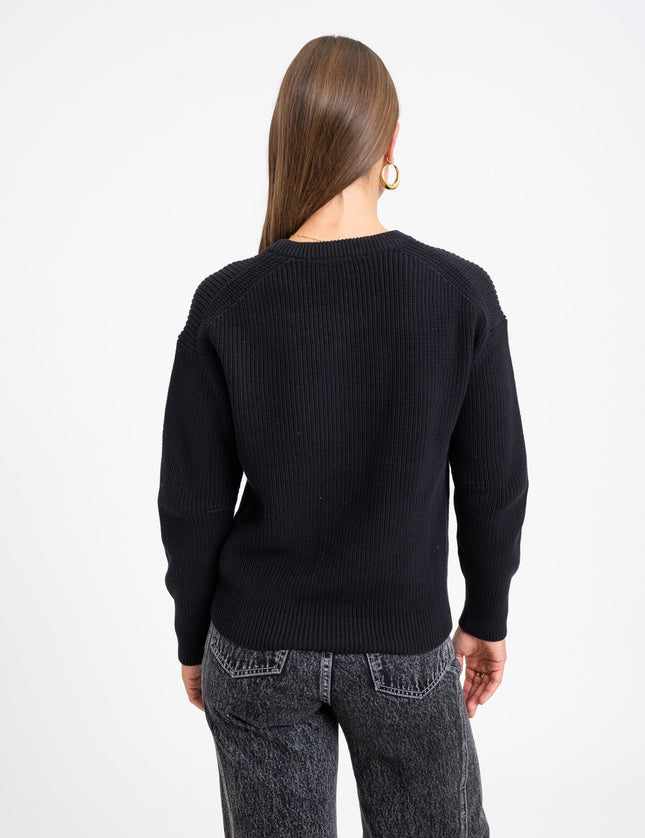 Mila Twist Crew Neck Knit Black - Things I Like Things I Love