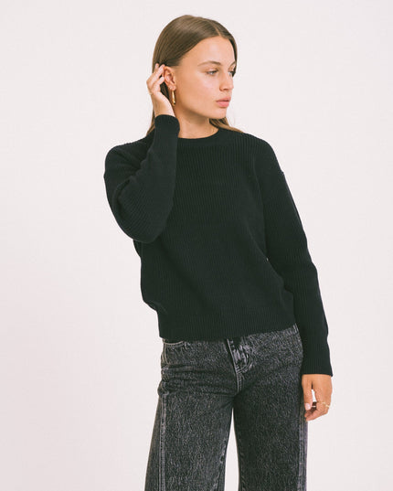 Mila Twist Crew Neck Knit Black - Things I Like Things I Love