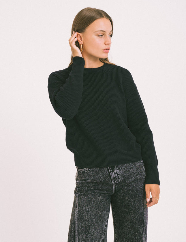 Mila Twist Crew Neck Knit Black - Things I Like Things I Love