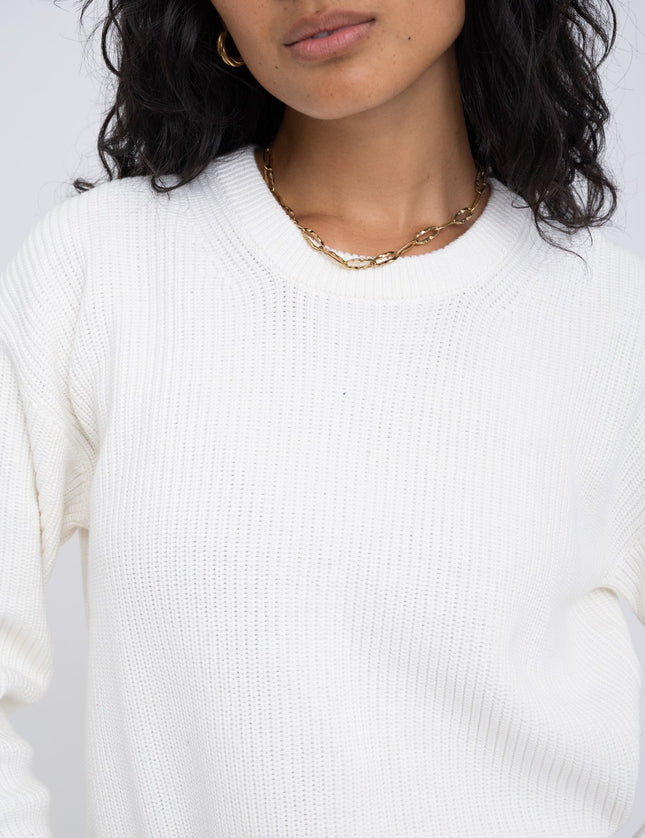 Mila Twist Crew Neck Knit Snow White - Things I Like Things I Love