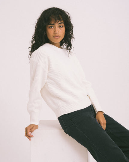 Mila Twist Crew Neck Knit Snow White - Things I Like Things I Love