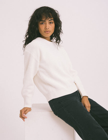 Mila Twist Crew Neck Knit Snow White - Things I Like Things I Love