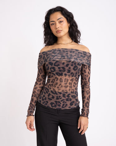 Minna Mesh Off Shoulder Top Tiger Eye - Things I Like Things I Love