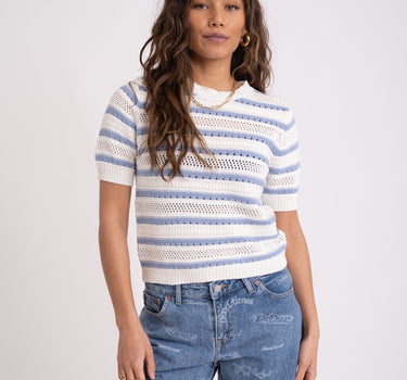 Molly Knitted Tee Stripe Cream Blue - Things I Like Things I Love