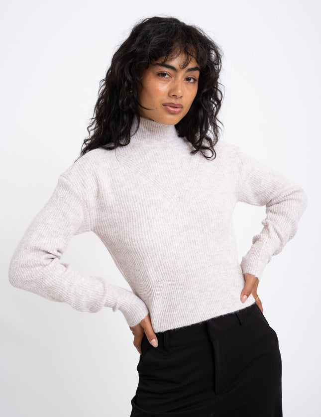 Nella High Neck Crop Knit Eggnog - Things I Like Things I Love