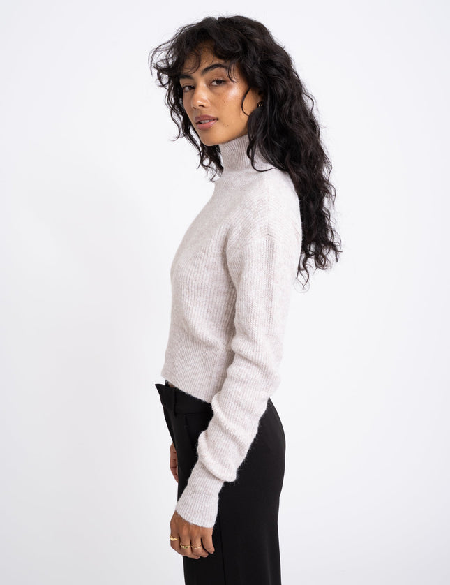 Nella High Neck Crop Knit Eggnog - Things I Like Things I Love