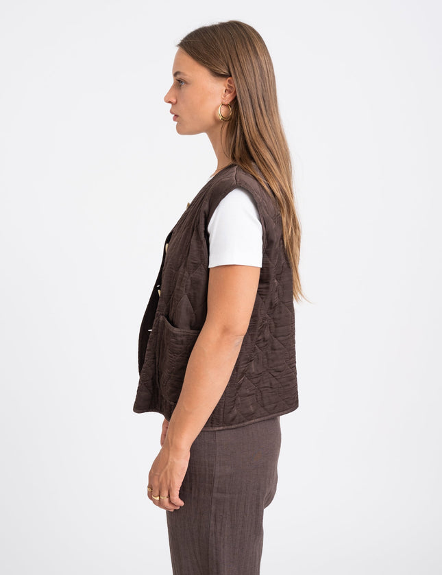 Nienke Gilet Brown Quilted - Things I Like Things I Love