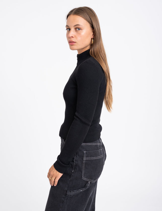 Piper High Neck Zip Knit Black - Things I Like Things I Love