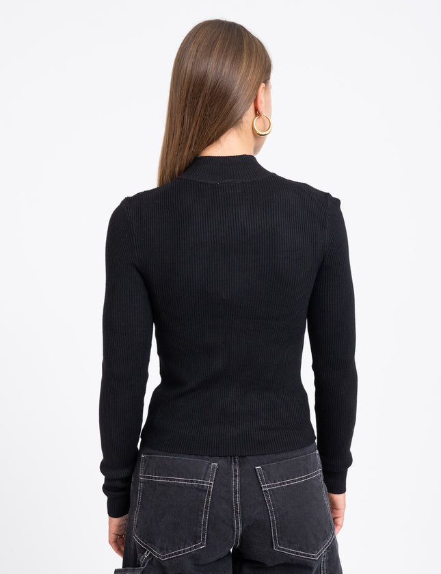 Piper High Neck Zip Knit Black - Things I Like Things I Love