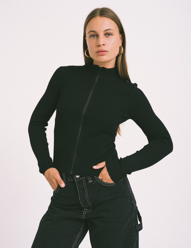 Piper High Neck Zip Knit Black - Things I Like Things I Love