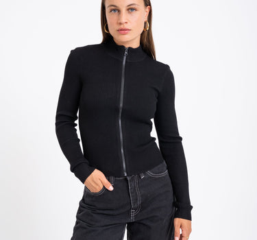 Piper High Neck Zip Knit Black - Things I Like Things I Love