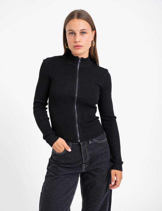 Piper High Neck Zip Knit Black - Things I Like Things I Love