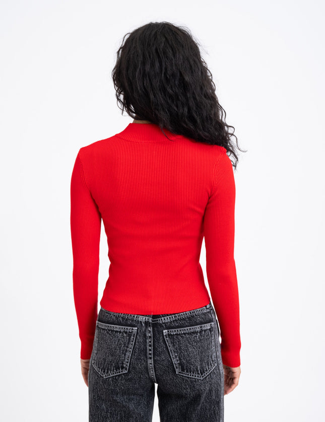 Piper High Neck Zip Knit Racing Red - Things I Like Things I Love