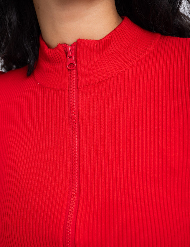 Piper High Neck Zip Knit Racing Red - Things I Like Things I Love