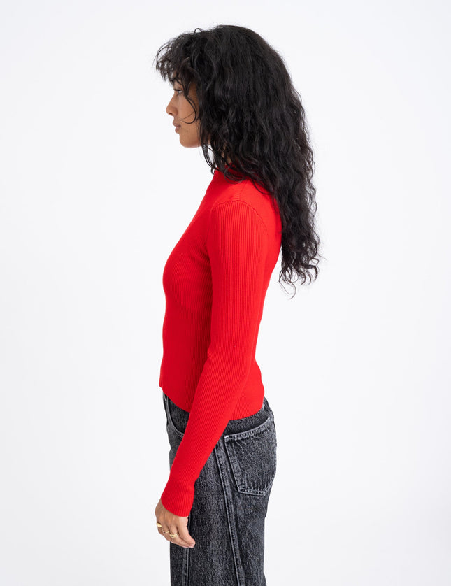 Piper High Neck Zip Knit Racing Red - Things I Like Things I Love