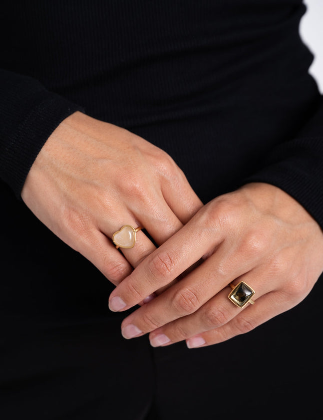 Ring Gold Heart Rose Quartz - Things I Like Things I Love