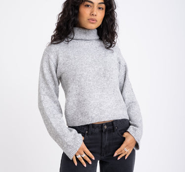 Rosanna Roll Neck Knit Light Grey Melange - Things I Like Things I Love