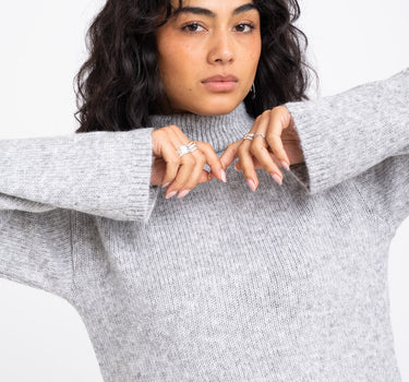 Rosanna Roll Neck Knit Light Grey Melange - Things I Like Things I Love