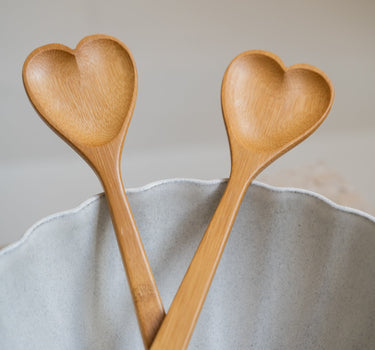 Salad Servers Heart Bamboo - Things I Like Things I Love