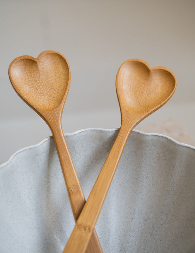 Salad Servers Heart Bamboo - Things I Like Things I Love