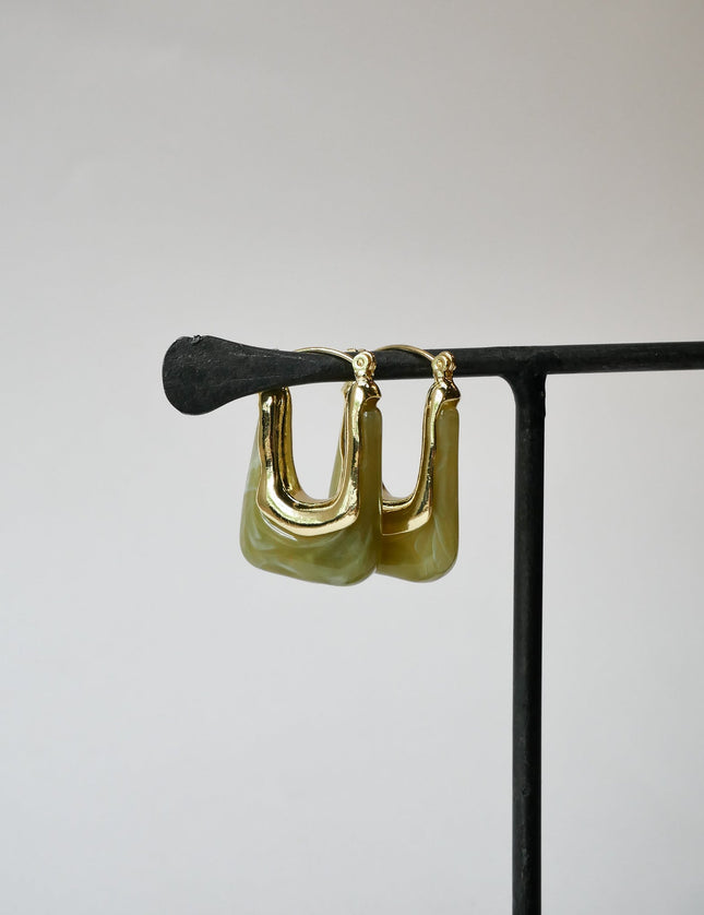 SET OF 2 - Statement Earrings Ayla Green Gold - Things I Like Things I Love