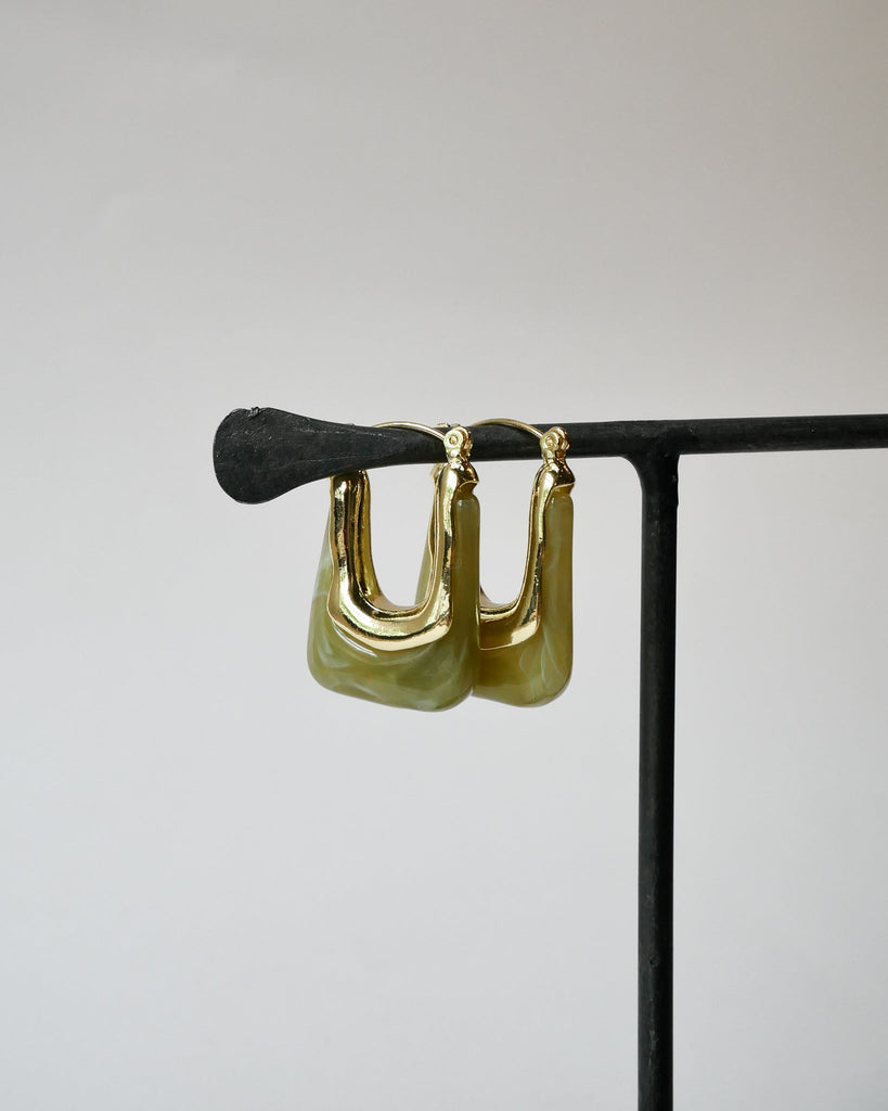 SET OF 2 - Statement Earrings Ayla Green Gold - Things I Like Things I Love