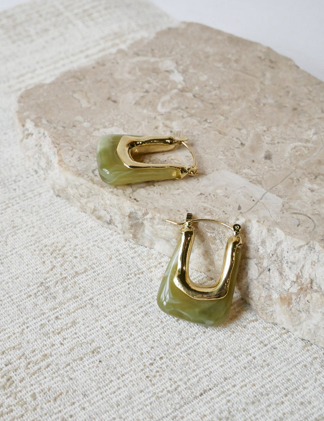 SET OF 2 - Statement Earrings Ayla Green Gold - Things I Like Things I Love