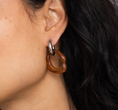 SET OF 2 - Statement Earrings Bold Organic Brown Silver - Things I Like Things I Love