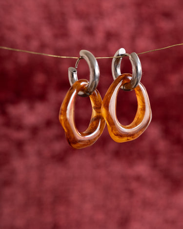 SET OF 2 - Statement Earrings Bold Organic Brown Silver - Things I Like Things I Love