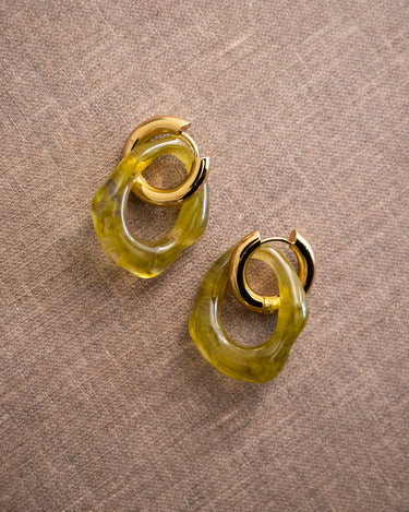 SET OF 2 - Statement Earrings Bold Organic Gold Olive - Things I Like Things I Love