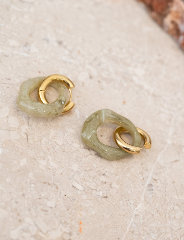 SET OF 2 - Statement Earrings Bold Organic Green Gold - Things I Like Things I Love