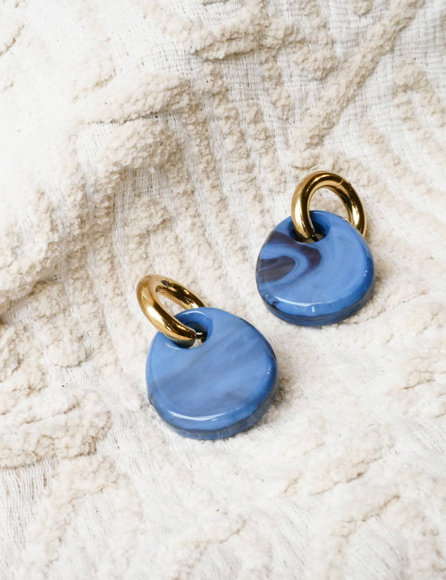 SET OF 2 - Statement Earrings Drop Blue Gold - Things I Like Things I Love