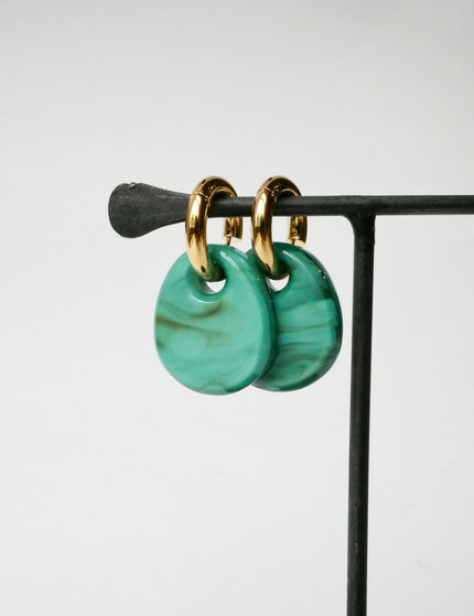 SET OF 2 - Statement Earrings Drop Green Gold - Things I Like Things I Love