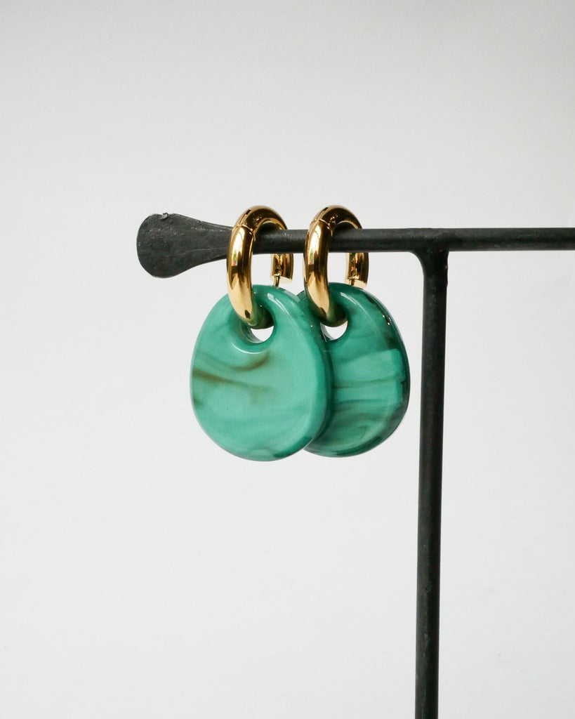 SET OF 2 - Statement Earrings Drop Green Gold - Things I Like Things I Love