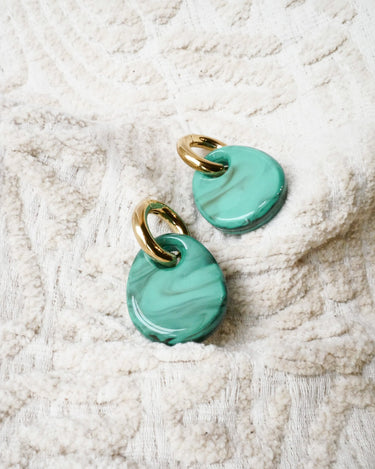 SET OF 2 - Statement Earrings Drop Green Gold - Things I Like Things I Love