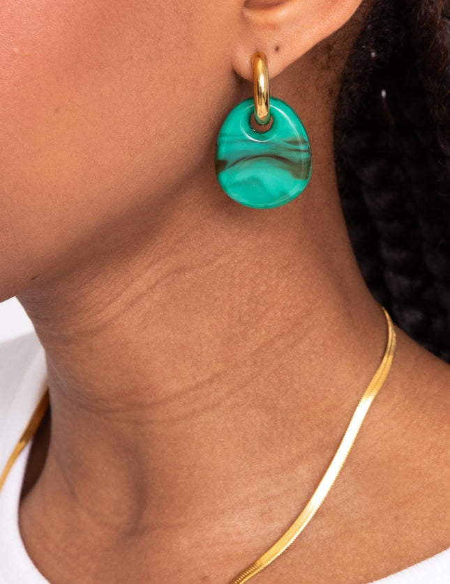 SET OF 2 - Statement Earrings Drop Green Gold - Things I Like Things I Love