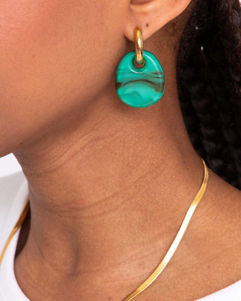 SET OF 2 - Statement Earrings Drop Green Gold - Things I Like Things I Love
