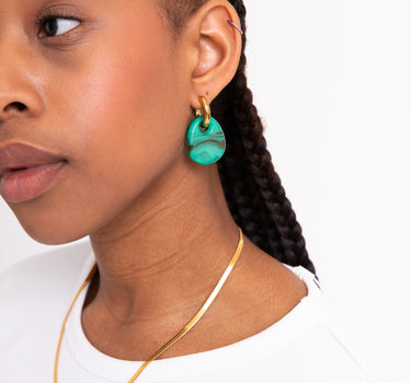 SET OF 2 - Statement Earrings Drop Green Gold - Things I Like Things I Love