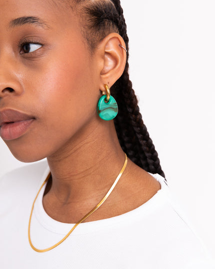 SET OF 2 - Statement Earrings Drop Green Gold - Things I Like Things I Love