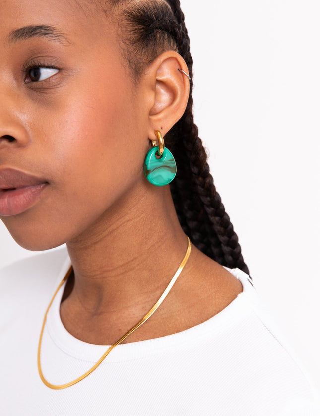 SET OF 2 - Statement Earrings Drop Green Gold - Things I Like Things I Love