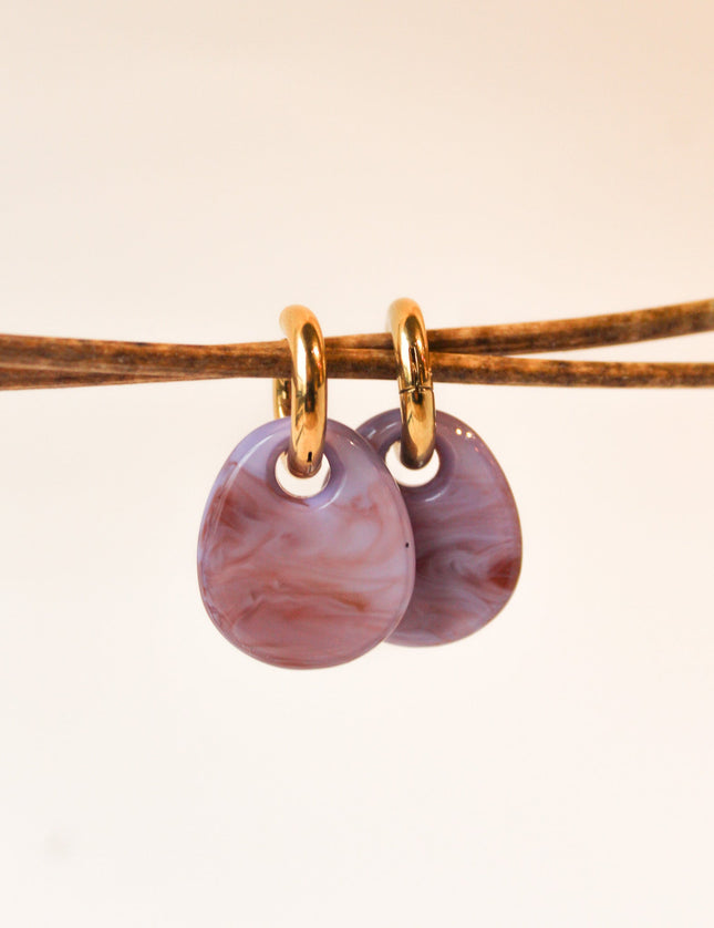 SET OF 2 - Statement Earrings Drop Lilac Gold - Things I Like Things I Love