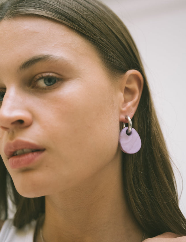 SET OF 2 - Statement Earrings Drop Lilac Silver - Things I Like Things I Love